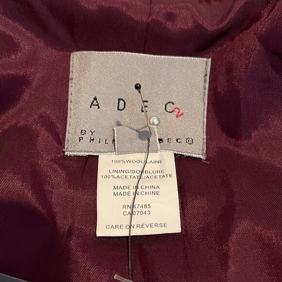A D E C2 By Philippe  A D E C Cropped Wool Blazer Jacket Burgundy Size 10 - Picture 12 of 14